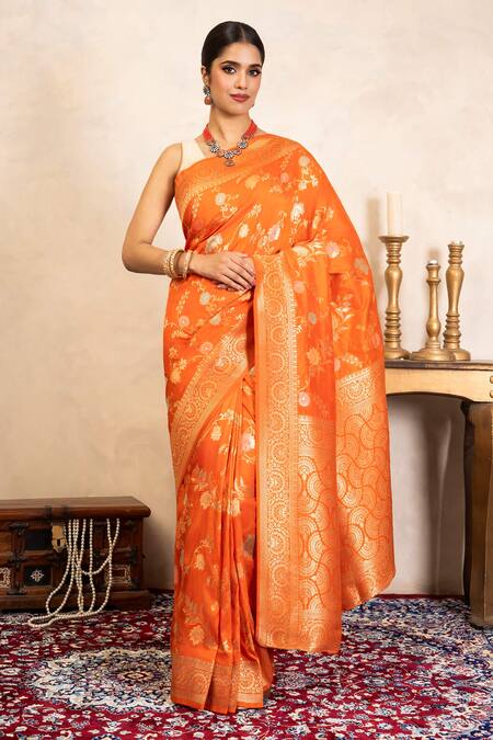 Zal From Benaras Banarasi Saree With Unstitched Blouse Fabric 