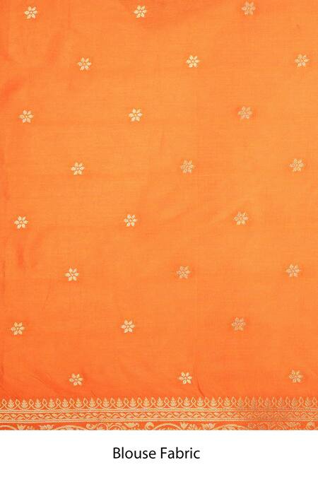 Shop_Zal From Benaras_Orange Silk Zari Banarasi Saree With Unstitched Blouse Fabric _Online_at_Aza_Fashions