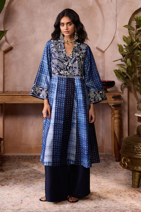 Grassroot By Anita Dongre Delmore Handcrafted Shibori Silk Kurta & Palazzo Set 