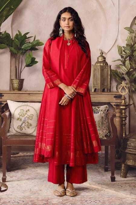 Grassroot By Anita Dongre Ruska Handwoven Maheshwari Kurta & Pant Set 