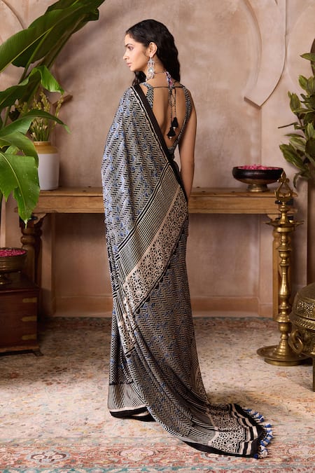 Grassroot By Anita Dongre Brano Ajrakh Print Saree With Unstitched Blouse Piece 
