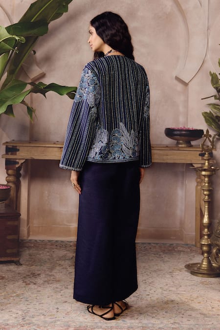 Grassroot By Anita Dongre Elwood Hand Embroidered Kantha Silk Jacket Set 