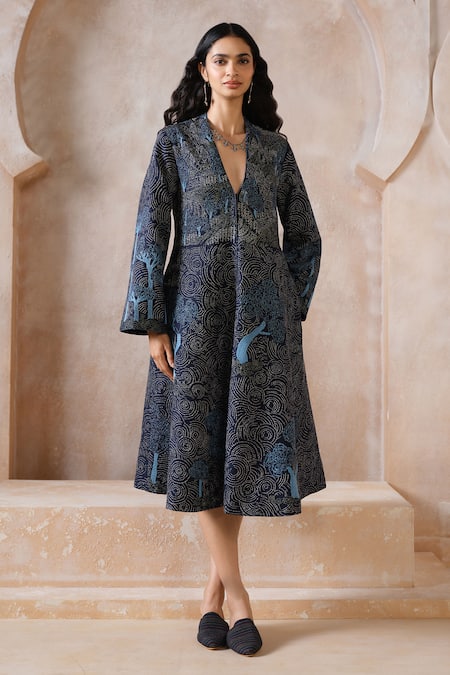 Grassroot By Anita Dongre Alvard Hand Embroidered Kantha Silk Dress 