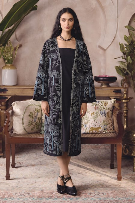 Grassroot By Anita Dongre Ahren Hand Embroidered Kantha Silk Jacket With Dress 