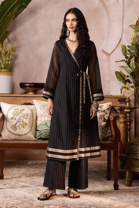 Grassroot By Anita Dongre Androwe Handwoven Maheshwari Angarkha & Pant Set 