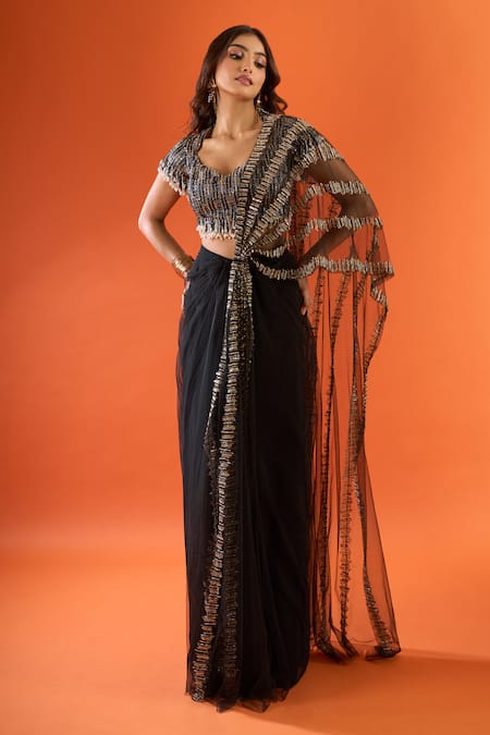 COUTURE BY NIHARIKA Pre-Draped Saree With Embroidered Blouse 