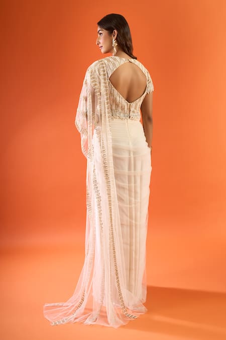 COUTURE BY NIHARIKA Pre-Draped Saree With Embroidered Blouse 