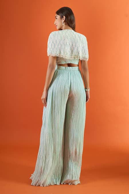 Couture By Niharika Pleated Jumpsuit With Embroidered Cape 