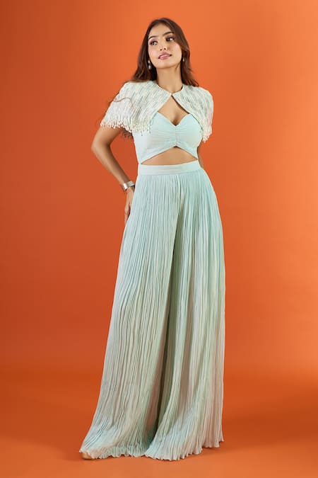 Couture By Niharika Pleated Jumpsuit With Embroidered Cape 