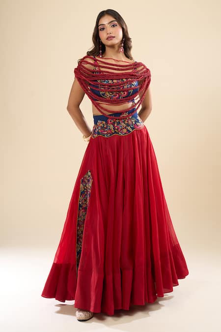 Anamika Khanna Line Embroidered Cape Lehenga Set 