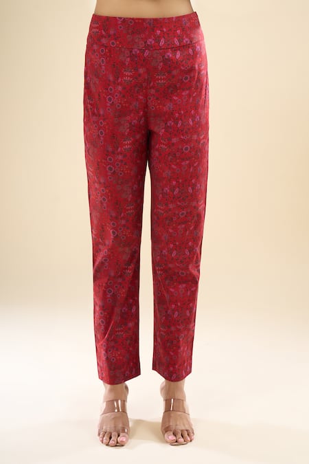 Shop_Anamika Khanna_Red Sequins, Metallic Thread Round Neck Printed Kurta Pant Set _Online_at_Aza_Fashions