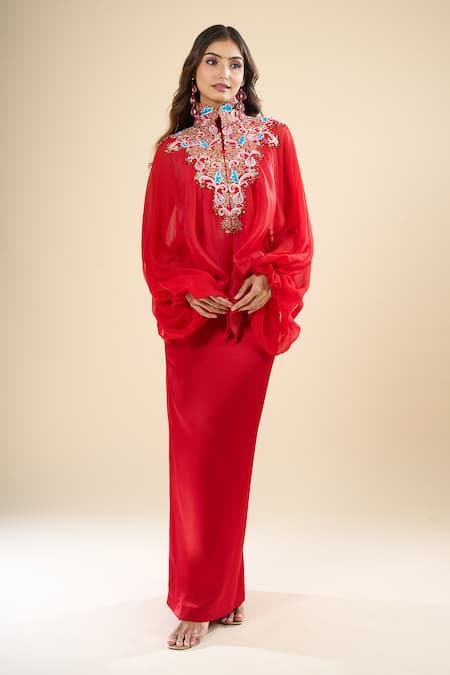 Anamika Khanna Embroidered Cape Draped Skirt Set 