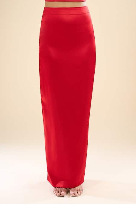 Shop_Anamika Khanna_Red High , Square Embroidered Cape Draped Skirt Set _Online_at_Aza_Fashions