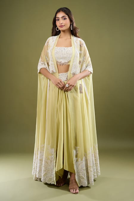 Anamika Khanna Embroidered Cape Draped Skirt Set 