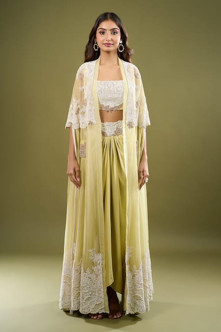 Anamika Khanna Embroidered Cape Draped Skirt Set 