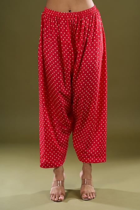 Sheetal Batra_Red Embroidery, Zari, Piping, Foil Printing Round Neck Kurta Set _at_Aza_Fashions