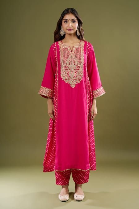 Sheetal Batra Pink Embroidery, Gota Patti Split V-neck Kurta And Salwar Set Online at Aza Fashions Sheetal Batra_Pink Embroidery, Gota Patti Split V-neck Kurta And Salwar Set _Online_at_Aza_Fashions