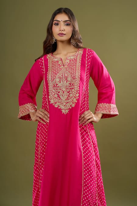 Sheetal Batra Pink Embroidery, Gota Patti Split V-neck Kurta And Salwar Set at Aza Fashions Sheetal Batra_Pink Embroidery, Gota Patti Split V-neck Kurta And Salwar Set _at_Aza_Fashions