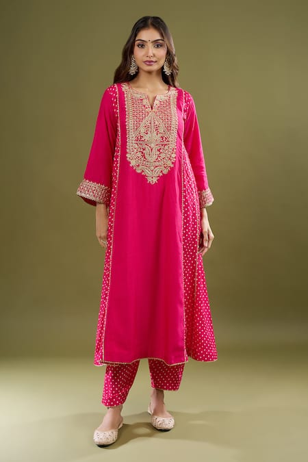 Buy Sheetal Batra Pink Embroidery, Gota Patti Split V-neck Kurta And Salwar Set Buy_Sheetal Batra_Pink Embroidery, Gota Patti Split V-neck Kurta And Salwar Set