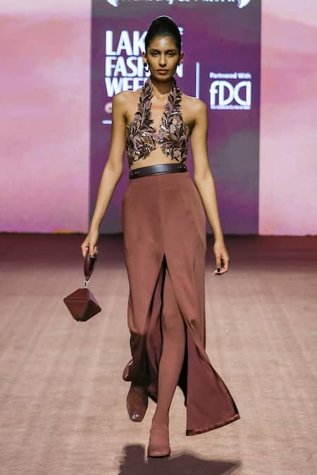 Pankaj & Nidhi Araquis Terra Gleam Harness Embellished Top & Skirt Set 