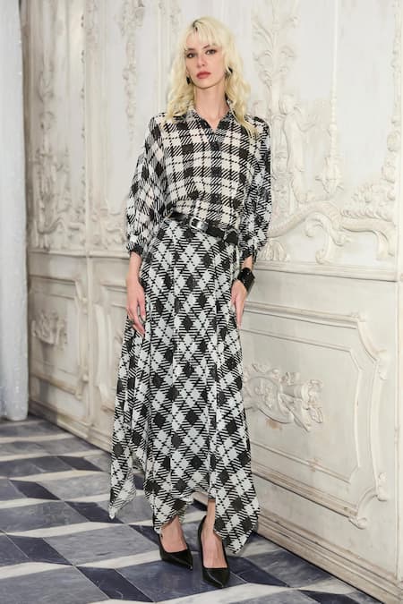 Dash And Dot Monochrome Sequin Work Draped Shirt