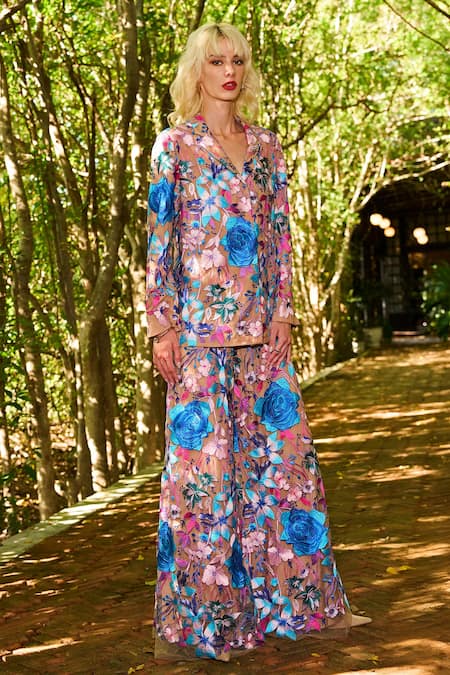 Shop_Dash And Dot_Multi Color Polyester Embroidery Floral Flared Pant _Online_at_Aza_Fashions