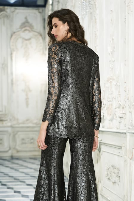 Dash And Dot Metallic Lace Peplum Top 