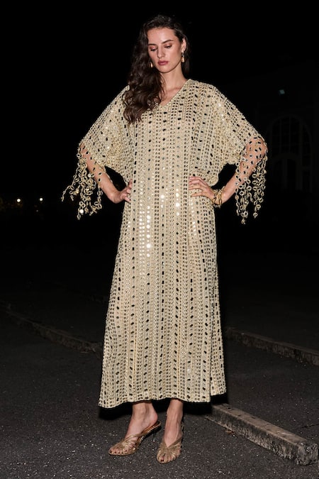 Dash And Dot Mirror Embroidered Kaftan Dress 