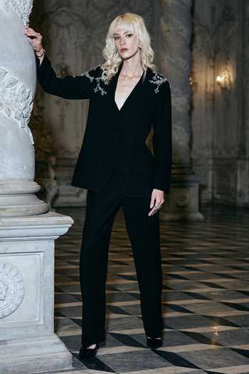 Dash And Dot_Black Polyester Straight Cut Pant _at_Aza_Fashions