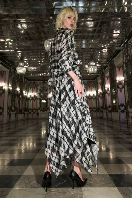 Dash And Dot_Black Polyester Sequins Handkerchief Hem Skirt _Online_at_Aza_Fashions