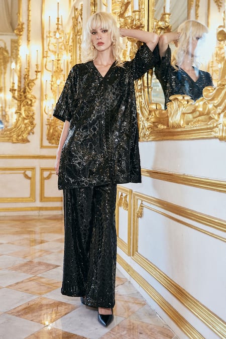 Dash And Dot Black Sequin Embroidered Pant 