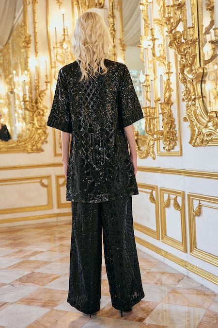 Dash And Dot Black Sequin Embroidered Pant 