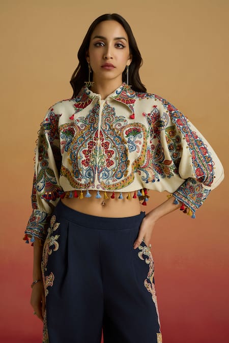 Chandrima Ivory Embroidered Kimono Bolero Jacket 