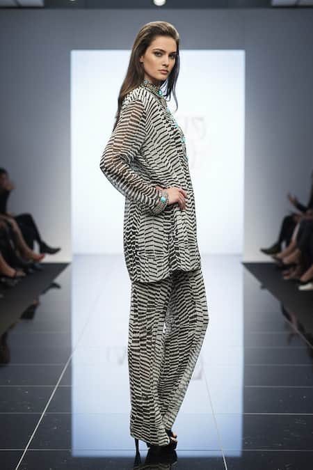 Buy Nikita Mhaisalkar Black Georgette Embroidery Byzantine Print Short Kurta And Pant Co-ord Set Online at Aza Fashions Buy_Nikita Mhaisalkar_Black Georgette Embroidery Byzantine Print Short Kurta And Pant Co-ord Set _Online_at_Aza_Fashions