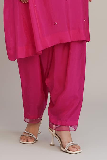 One Not Two_Pink Silk, Organza, Satin Applique, Sequins, Beads, Floral Kurta And Salwar Set _Online_at_Aza_Fashions