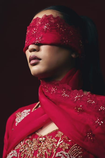 One Not Two_Red Silk Embroidery, Sequins, Beads, Crystals Round Hand Kurta And Salwar Set _Online_at_Aza_Fashions