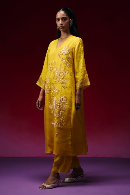 One Not Two Floral Embroidered Kurta & Pant Set 