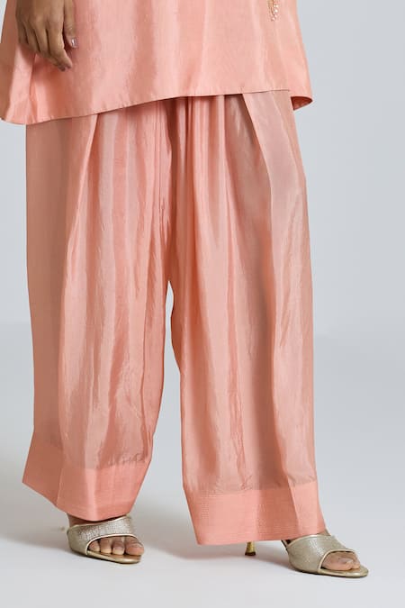 Buy_One Not Two_Pink Organza, Embroidery, Sequins, Floral Cluster Kurta And Salwar Set _Online_at_Aza_Fashions