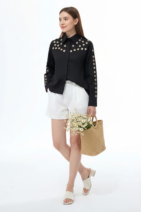 Studio Moda India Eyelet Yoke Embellished Shirt 
