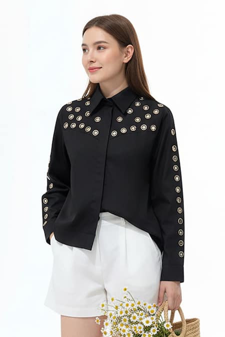Studio Moda India Eyelet Yoke Embellished Shirt 