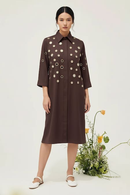 Studio Moda India Eyelet Embellished Midi Dress 