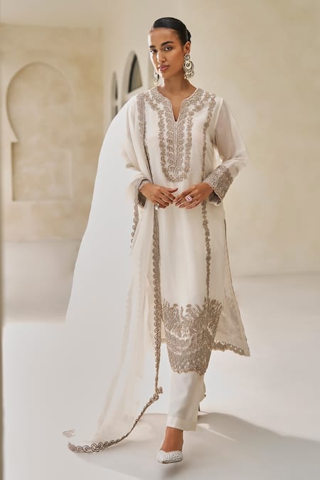 Pankaj & Nidhi Ivory Grove Hand Embellished Kurta Set 