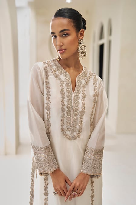 Pankaj & Nidhi Ivory Grove Hand Embellished Kurta Set 