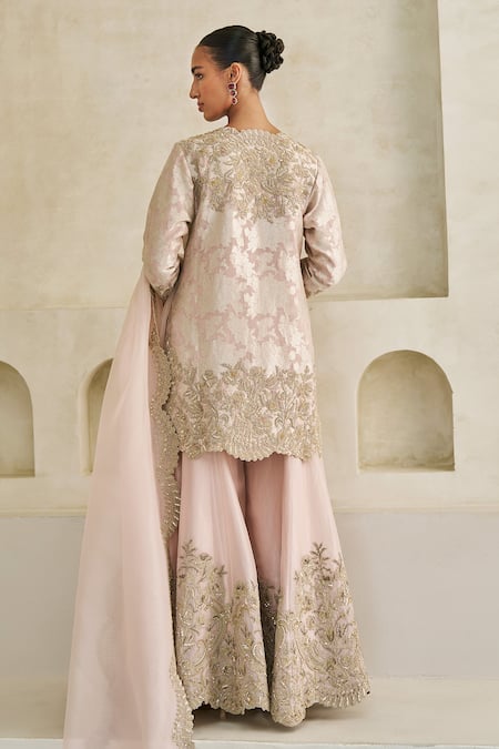 Pankaj & Nidhi Roselle Brocade Hand Embellished Sharara Set 