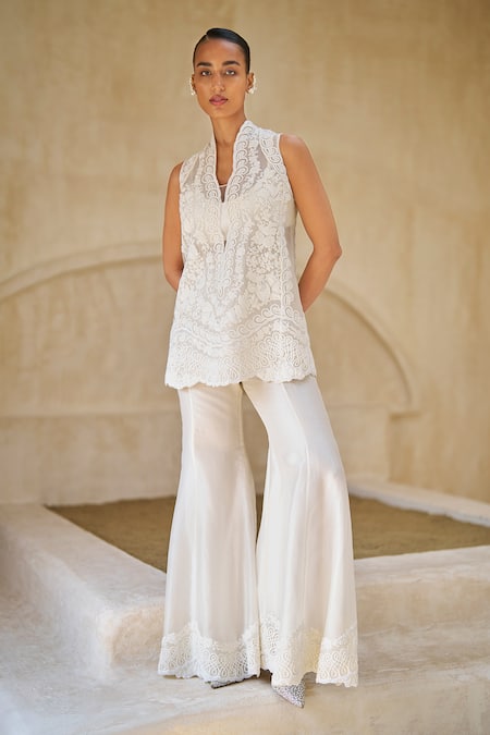 Pankaj & Nidhi Frosted Bloom Ornate Tunic Sharara Set 