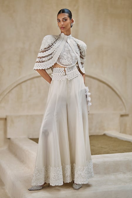 Pankaj & Nidhi Heritage Bloom Hand Embellished Cape Sharara Set 