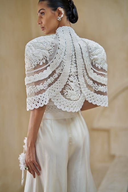 Pankaj & Nidhi Heritage Bloom Hand Embellished Cape Sharara Set 