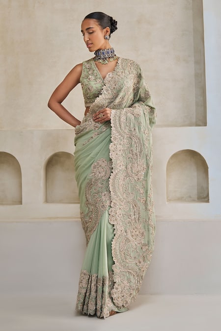 Pankaj & Nidhi Emerald Tide Elegance Saree With Blouse 