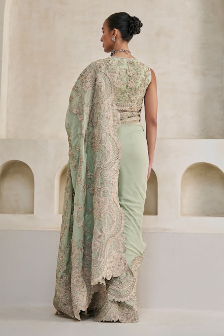 Pankaj & Nidhi Emerald Tide Elegance Saree With Blouse 