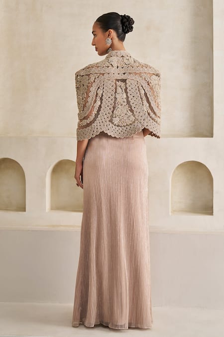 Pankaj & Nidhi The Gilded Reverie Pre-Draped Saree Set With Cape 